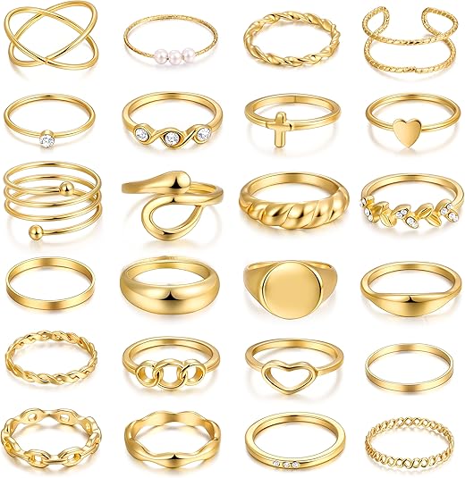 24-60 Pcs Gold Stackable Rings for Women
