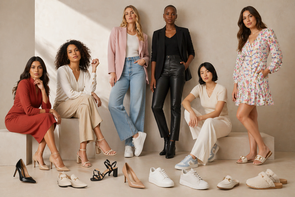 women's shoe collection such as sneakers,  heels, sandals, slippers, and boots