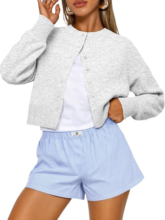 Cropped Cardigan Sweaters for Women Lightweight