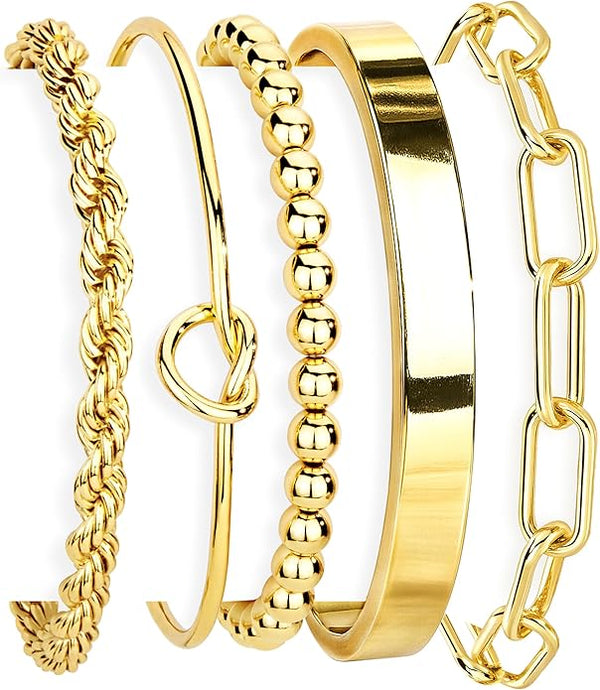 Gold Bracelets Set for Women Non Tarnish, Waterproof 14K Gold