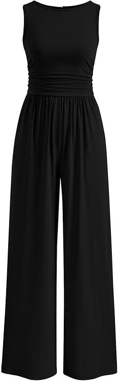 One Piece Jumpsuits for Women Dressy Casual Sleeveless Crewneck Wide Leg Rompers