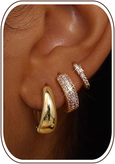 Small 14K Gold Plated Chunky Hoop Earrings for Women Hypoallergenic Silver Earrings Set for Sensitive Ears 
