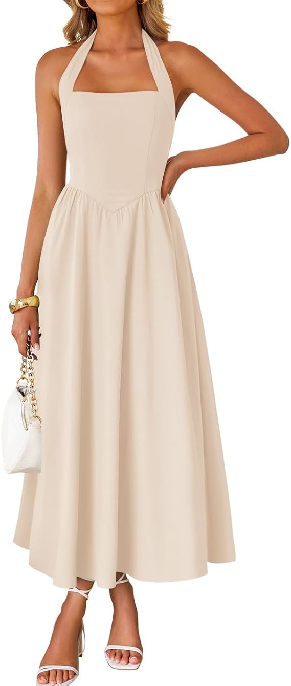 Women's Summer Sleeveless Halter Midi Dress