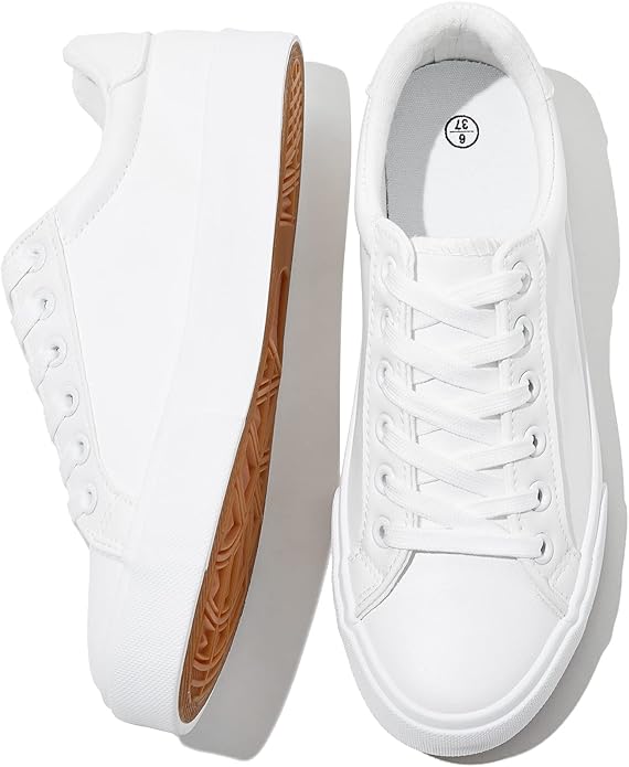 Womens White Tennis Shoes - PU Leather Sneakers Casual Walking Shoes for Women 