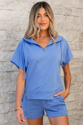 Karina Casual Zipped Short Sleeve Hoodie and Shorts Set