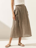 Linen Checked Elastic Waist Skirt MARINA