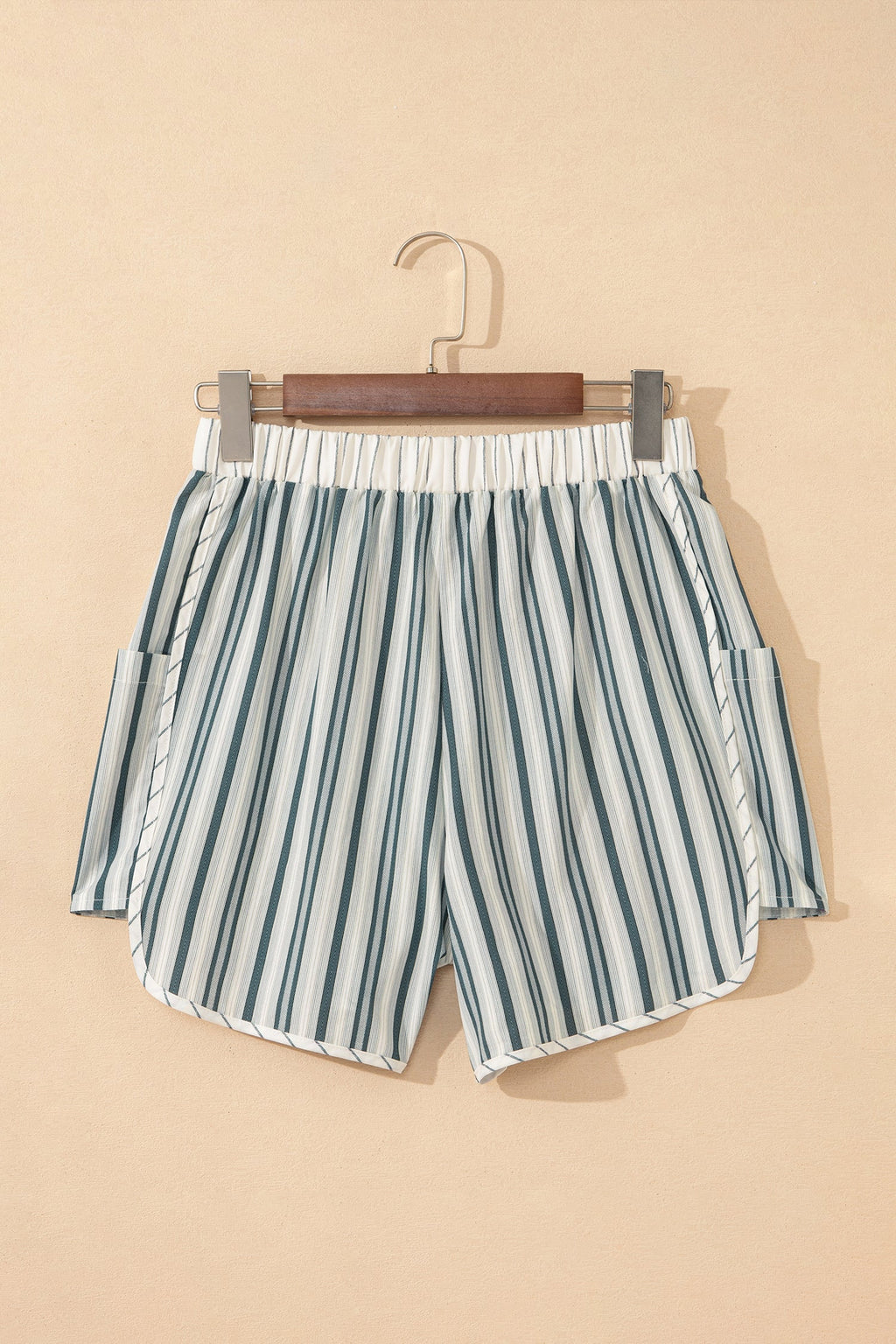 Stripe Elastic High Waist Cargo Pocket Shorts