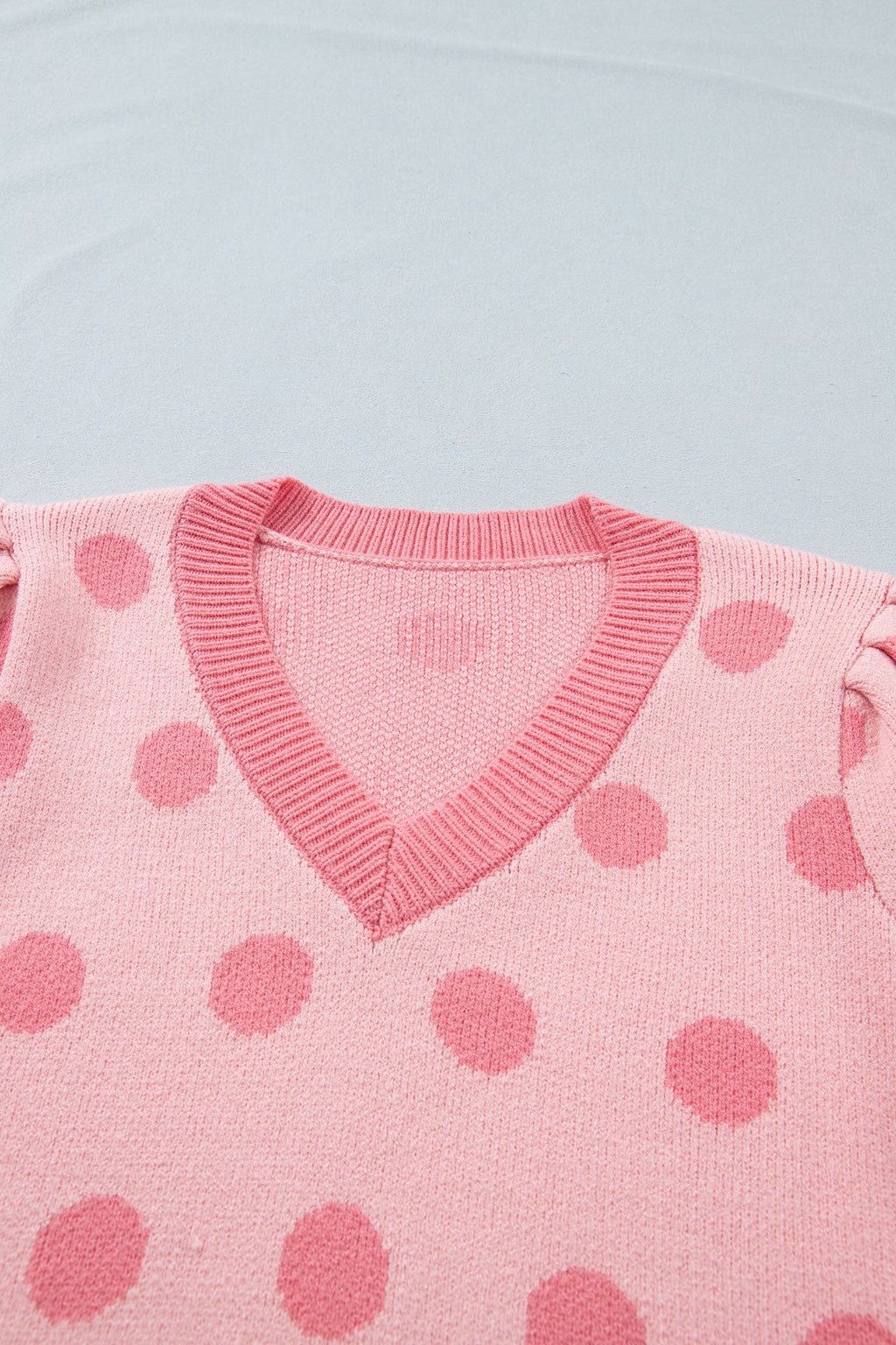 Rose Red Polka Dot Puff Short Sleeve Sweater Top