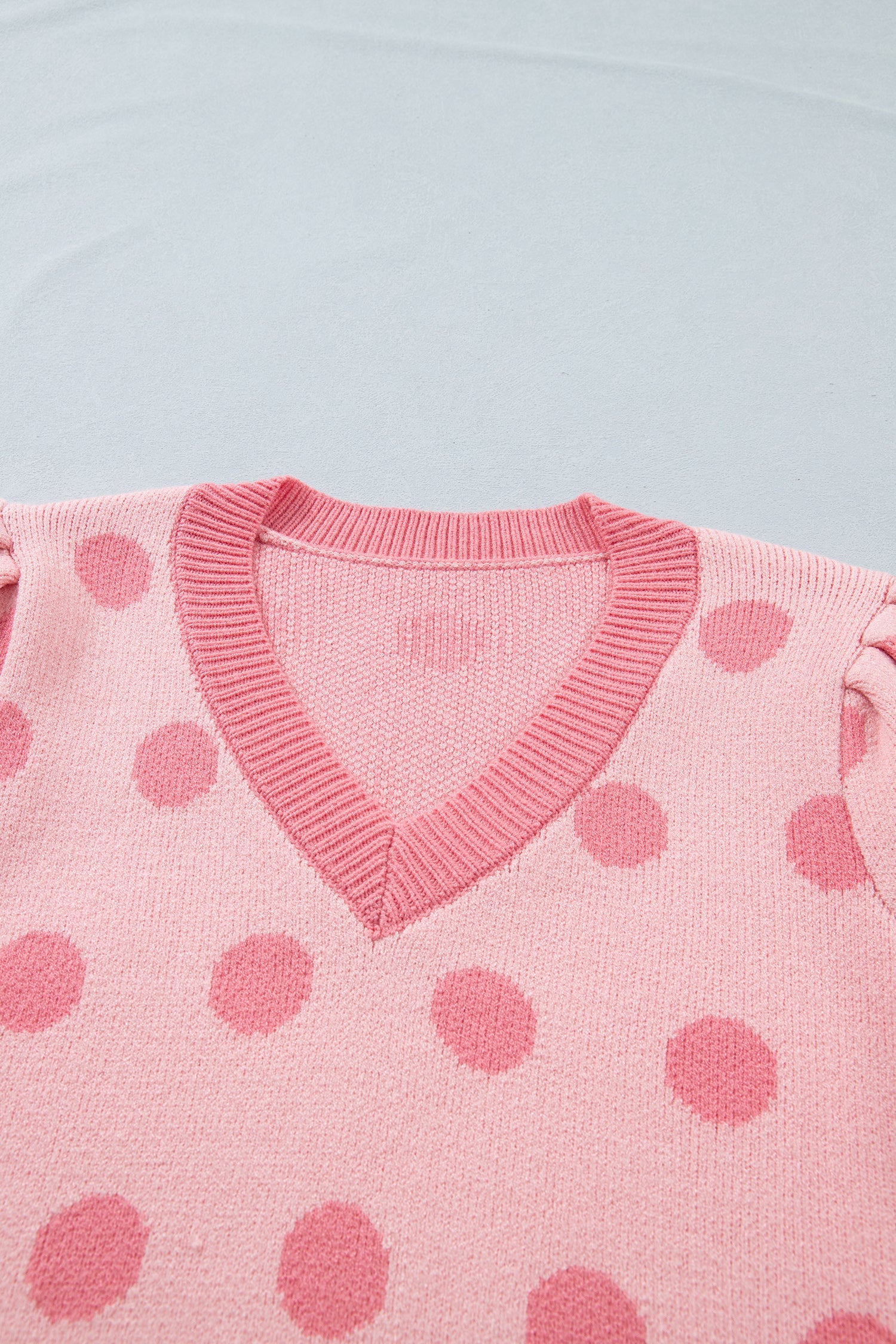 Rose Red Polka Dot Puff Short Sleeve Sweater Top