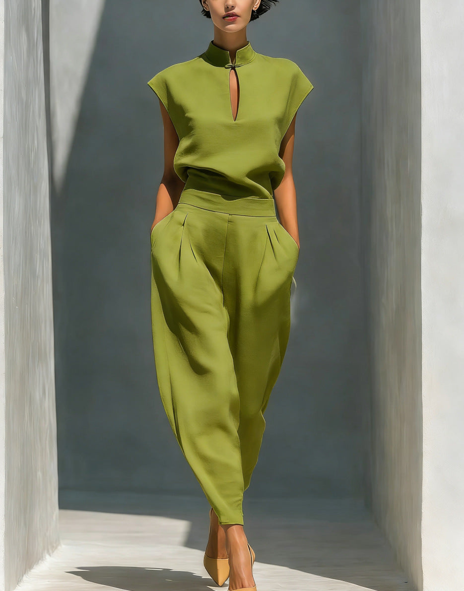 Damen-Set aus Satin, Oberteil und Hose, im chinesischen Stil