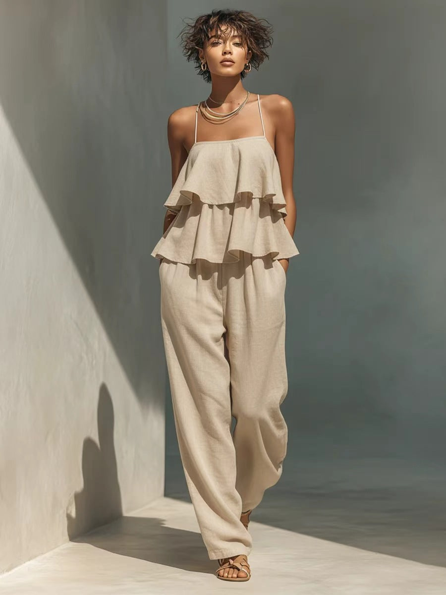Damen ärmelloses Camisole-Top & lässige Hose Set