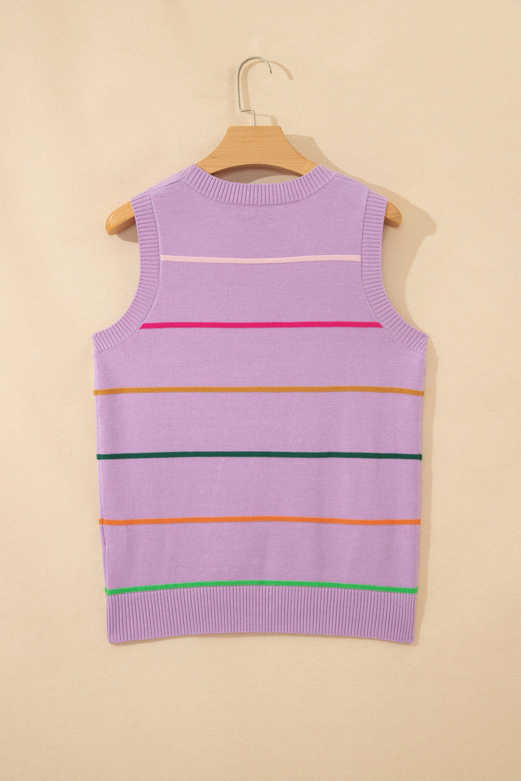Purple Stripe Round Neck Knitted Sweater Tank