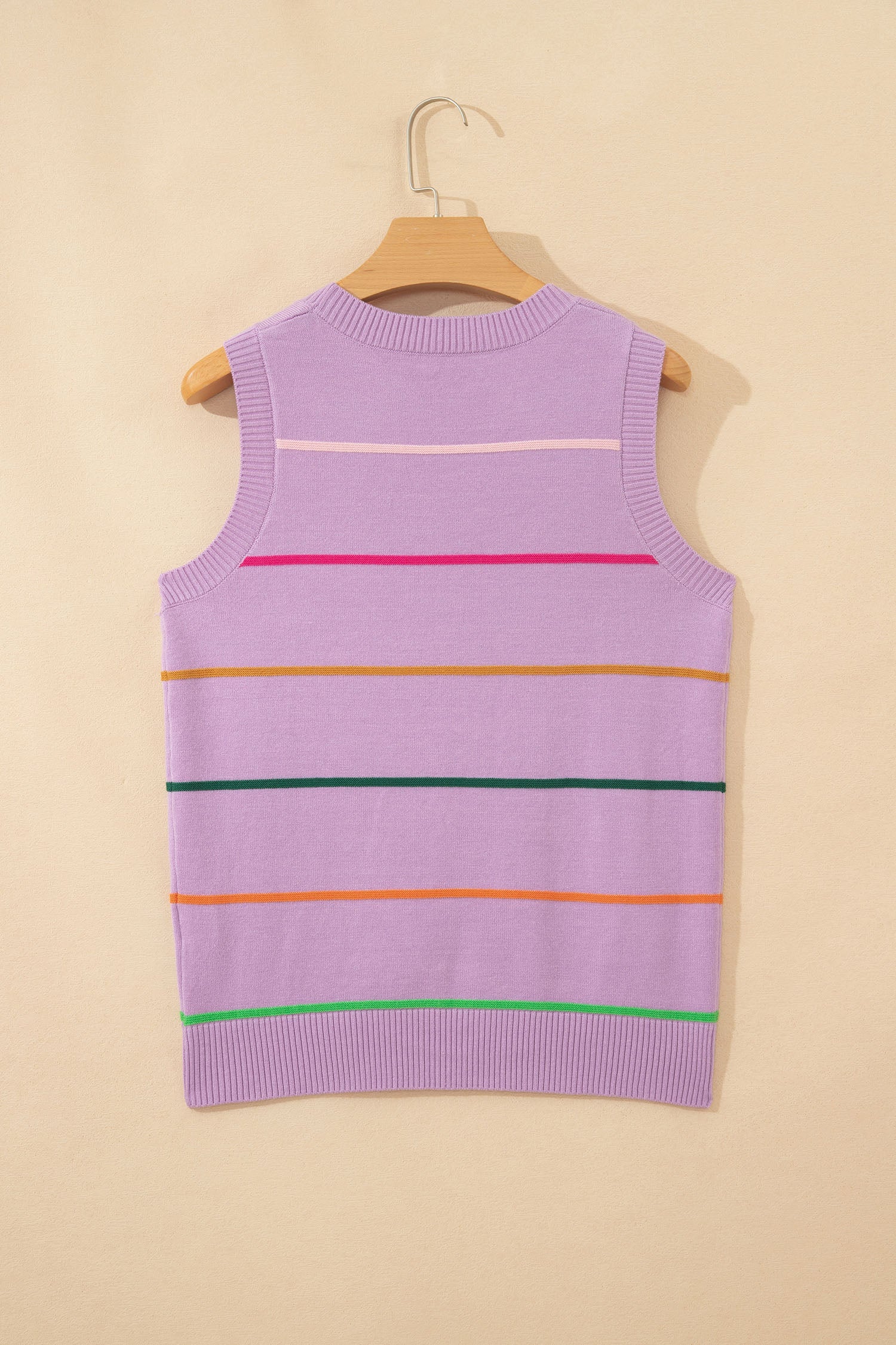 Purple Stripe Round Neck Knitted Sweater Tank