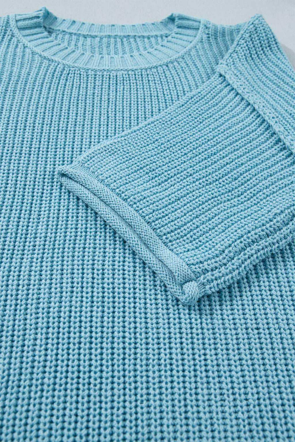 Mist Blue Exposed Seam Detail Half Sleeve Loose Sweater