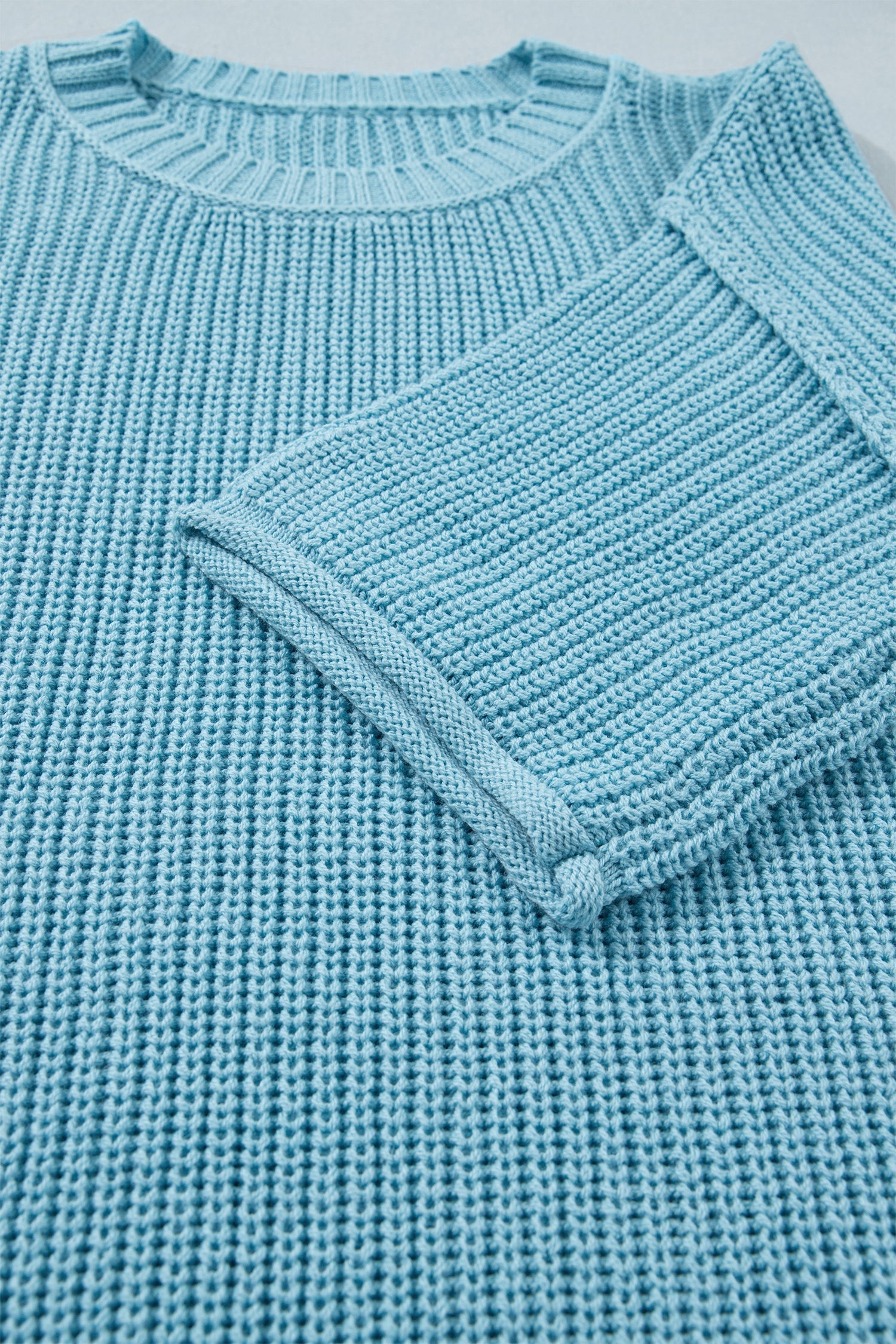Mist Blue Exposed Seam Detail Half Sleeve Loose Sweater