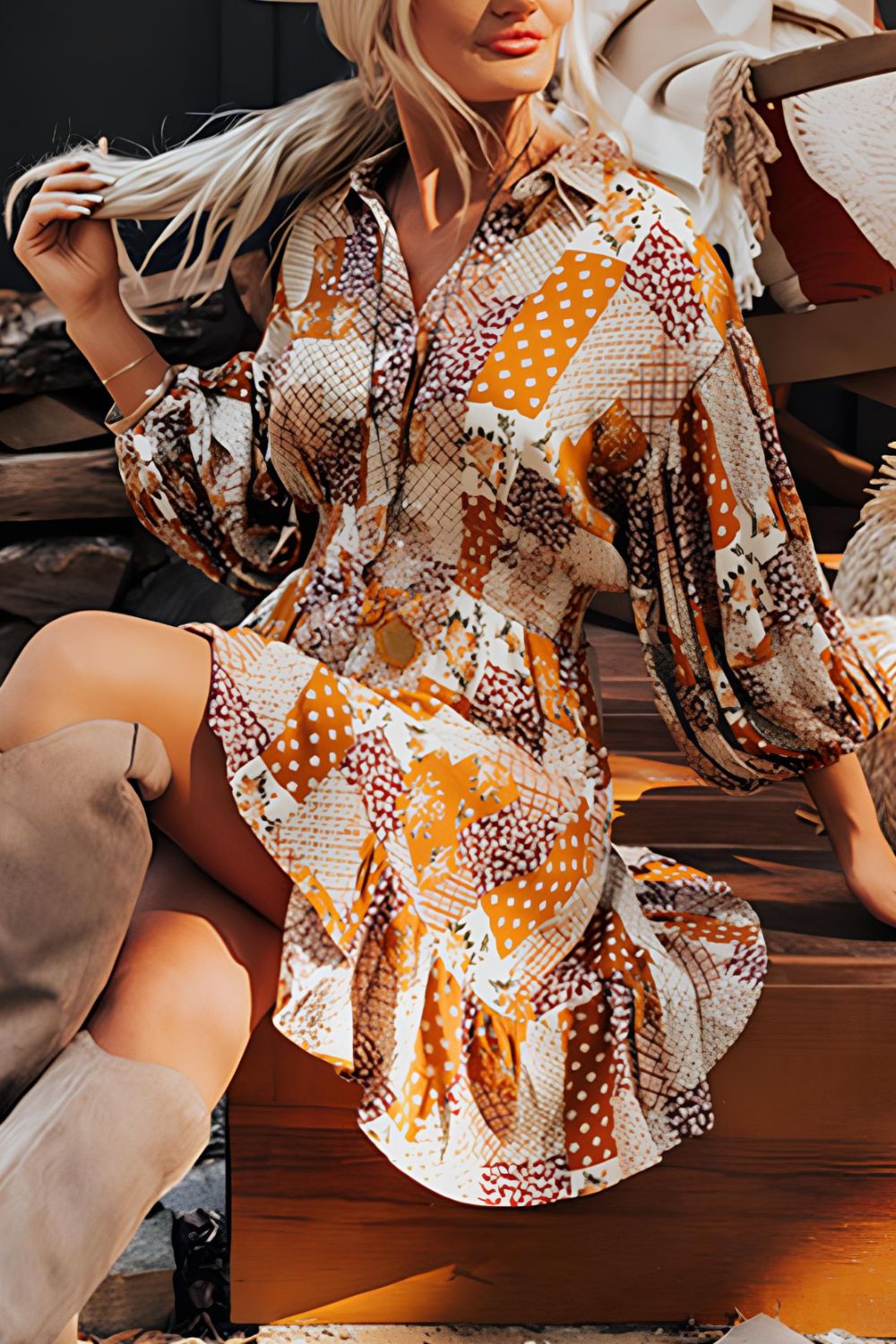 Unique Colorful Mini Shirt Dress Vibrant & Trendy Casual Wear Party Dress
