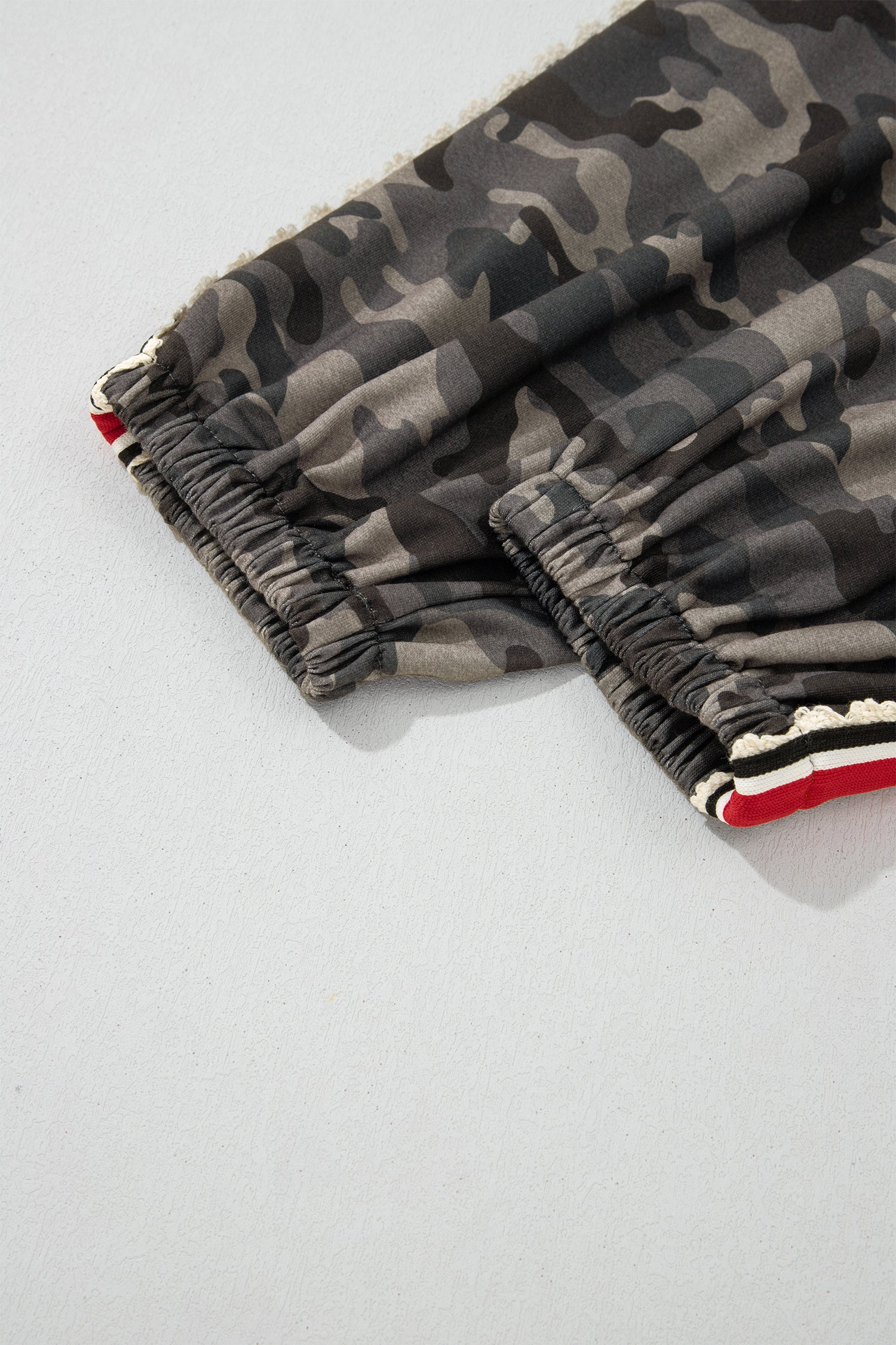 Green Camouflage Print Striped Side Panel Patchwork Drawstring Pants