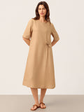 100% Linen Side-Gathered Bow Maxi Dress ESMERALDA
