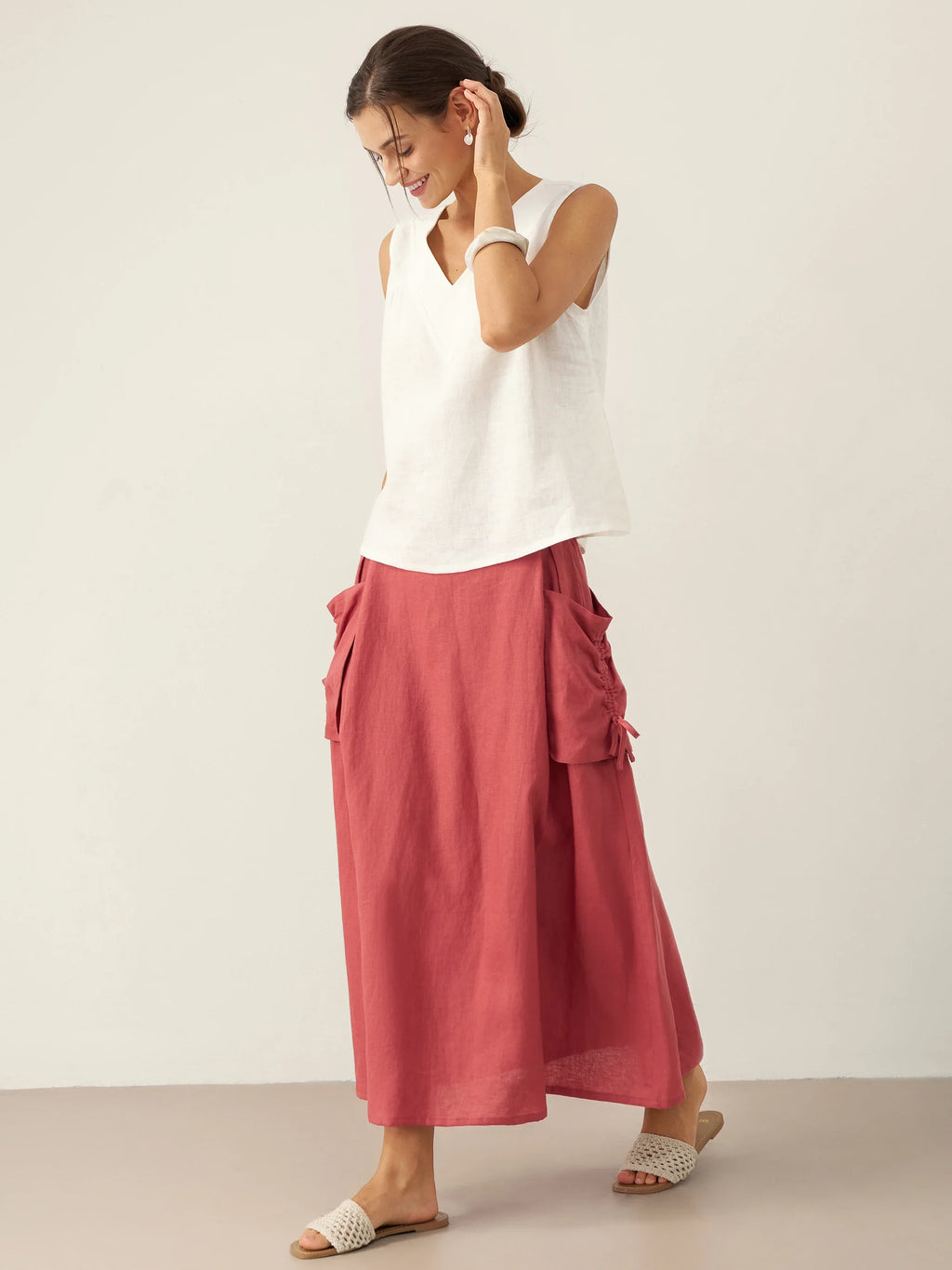 100% Linen V-Neck Sleeveless Tank Top NICOLE