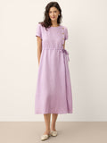 100% Linen Drawstring Waist Button Detail Maxi Dress SENNA