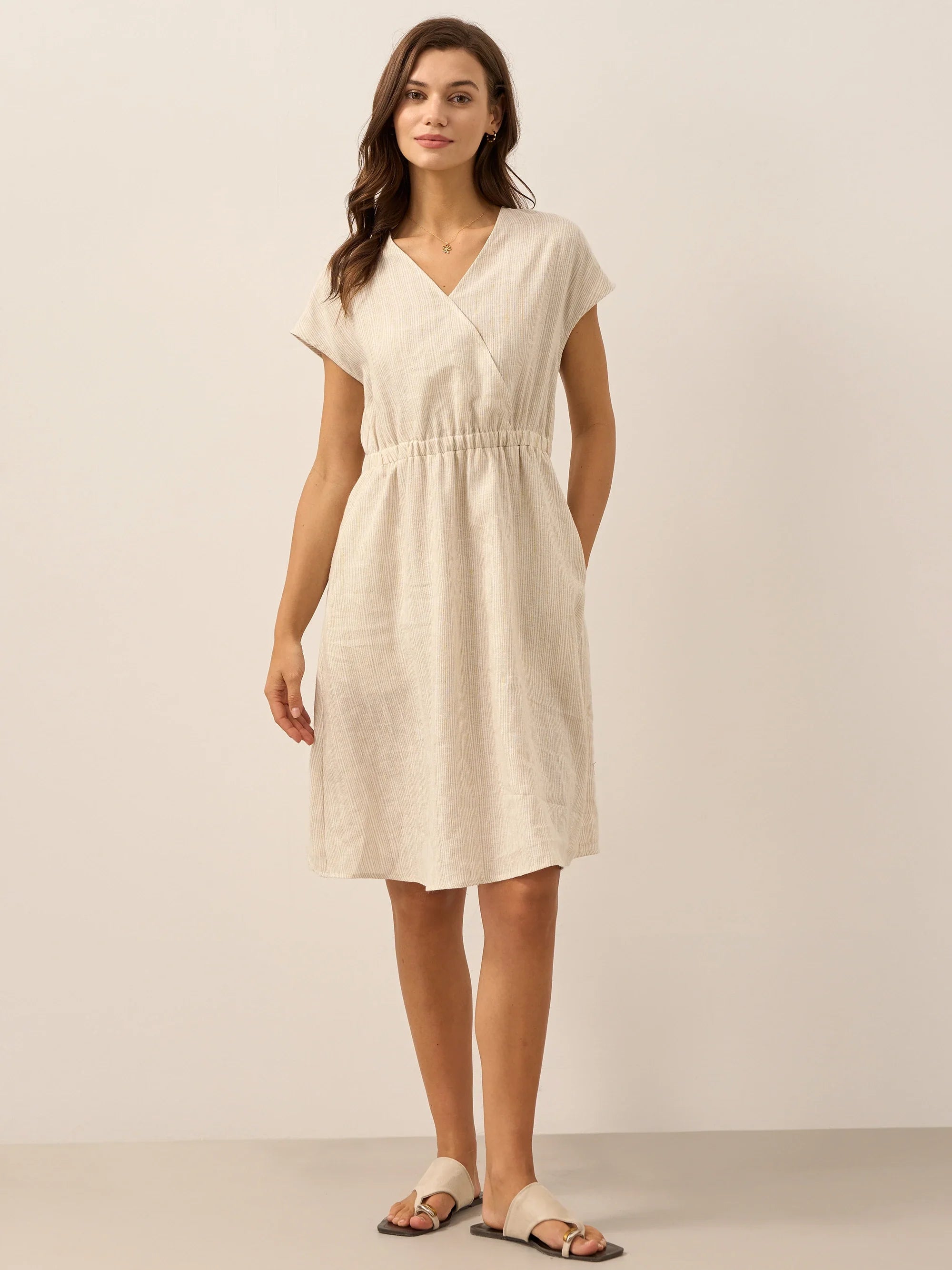 100 % Leinen gestreiftes Minikleid ARIA mit elastischem Bund