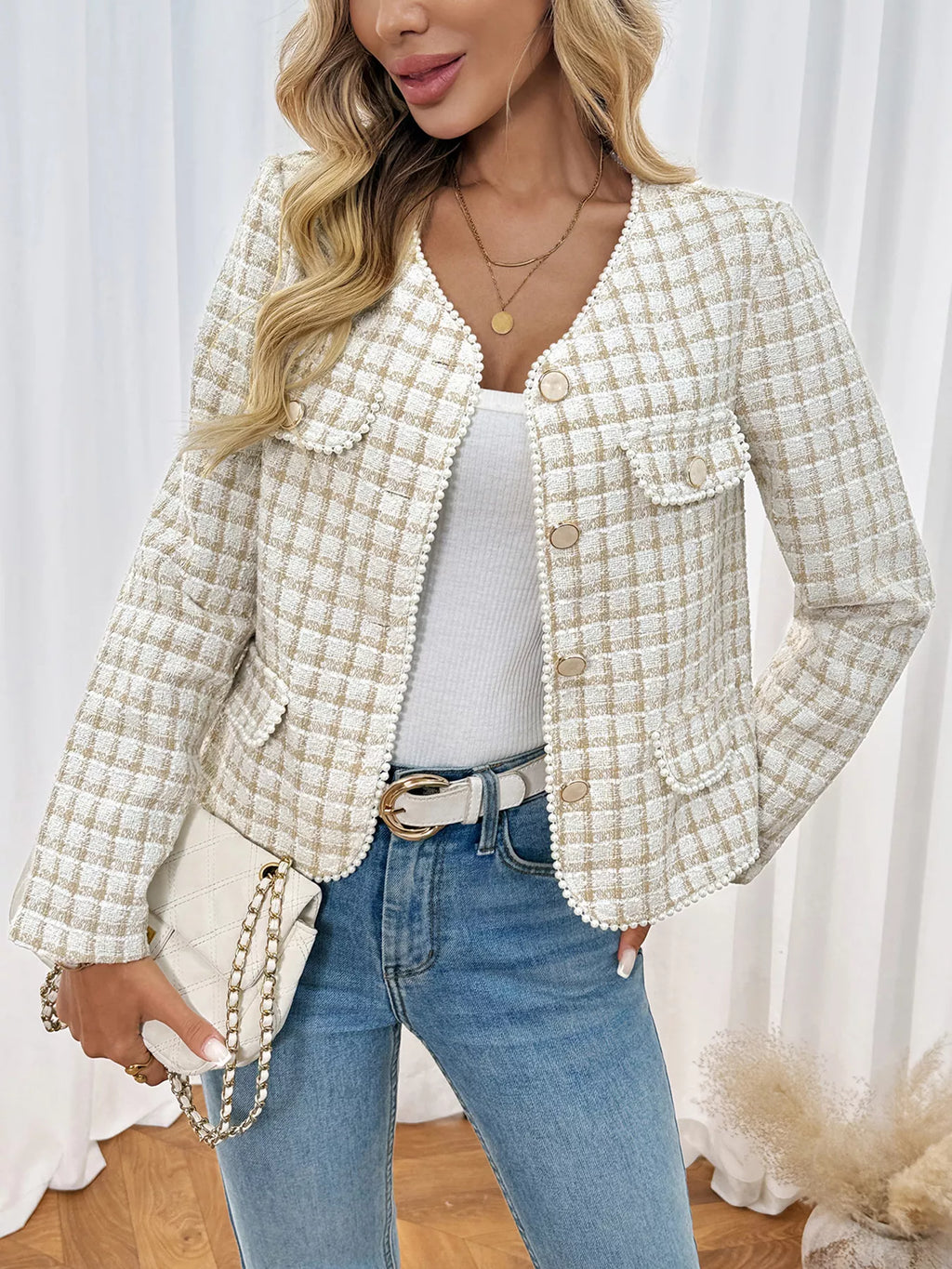 Plaid Button-Front Long Sleeve Outerwear