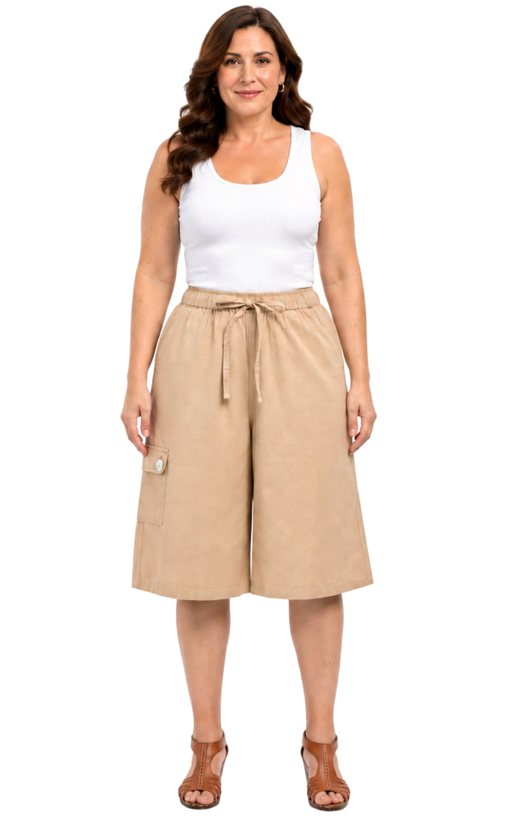 Women's 100% Calcutta Cotton Split Skirt Culottes with Cargo Pockets