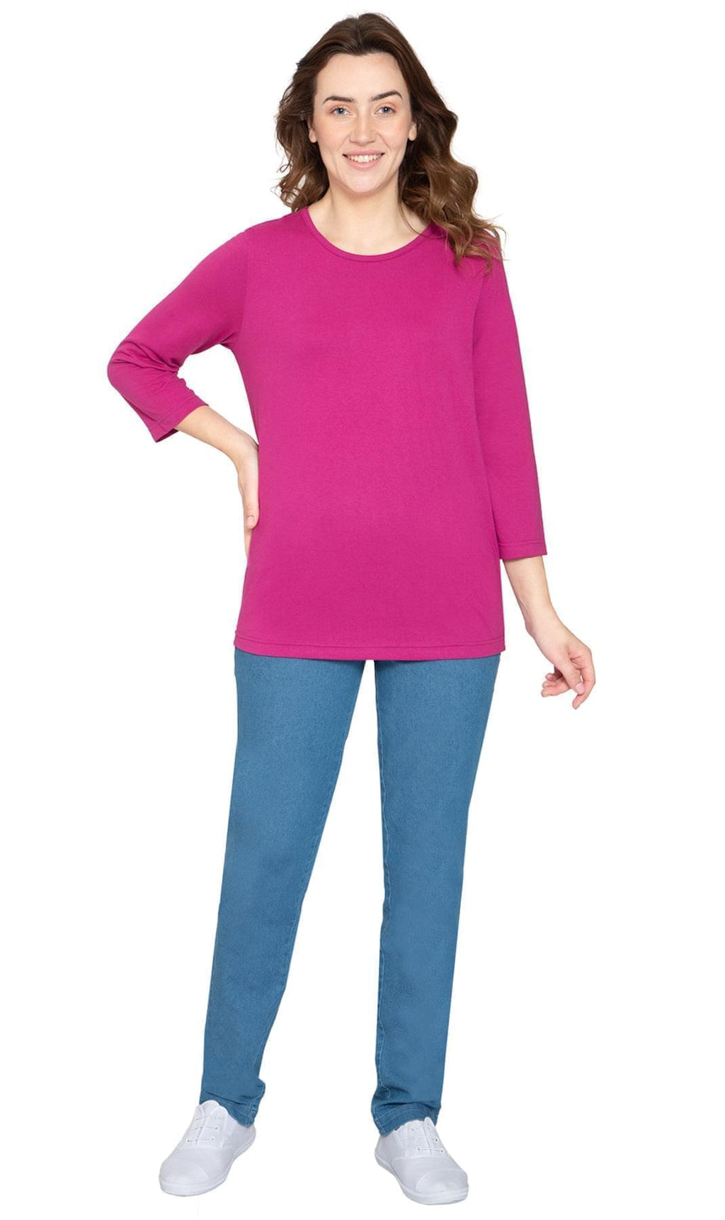 Women's 3/4 Sleeve Crew Neck Top – Comfortable Jer