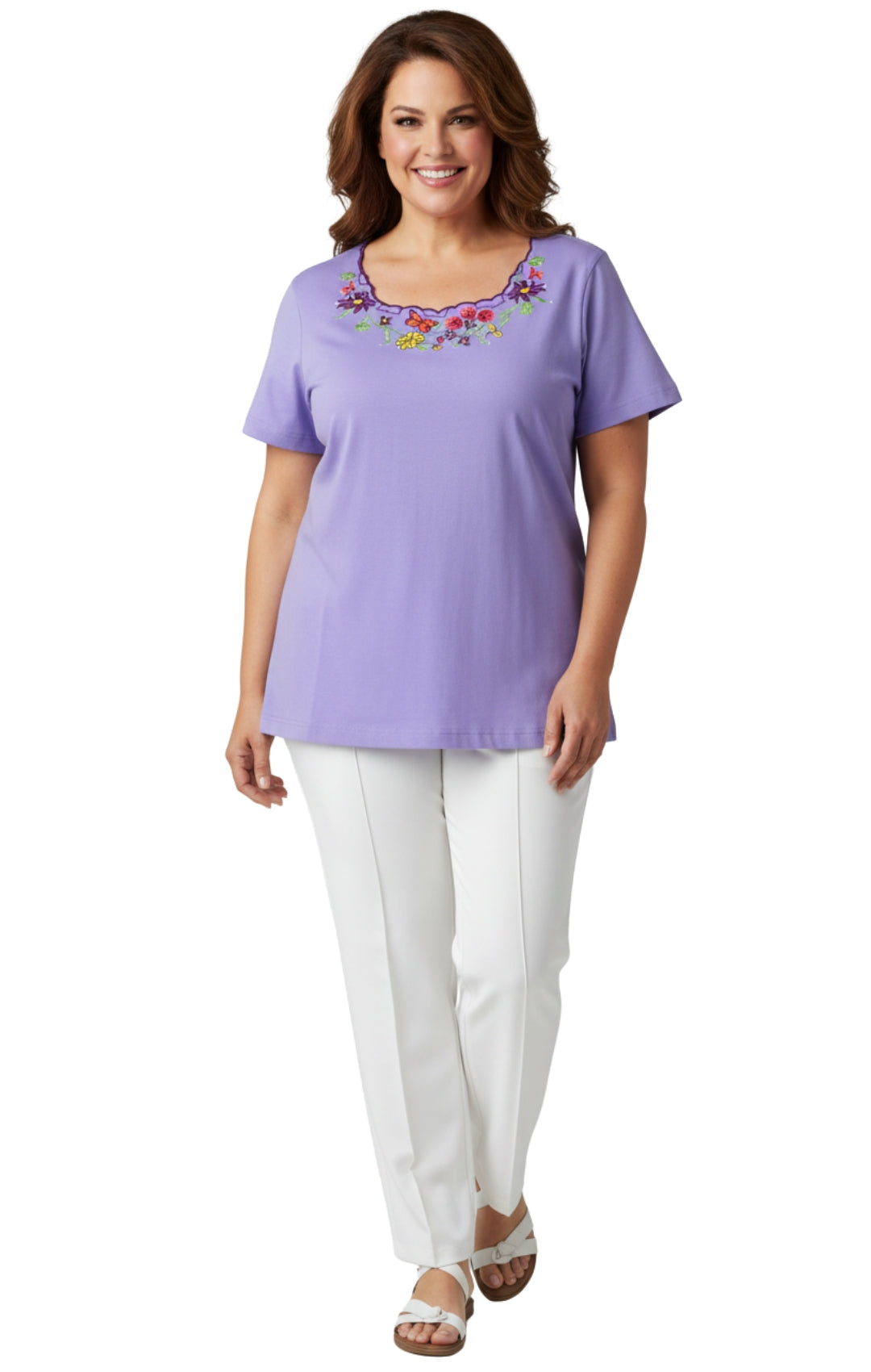 Women's Scalloped Neckline Embellished Tee