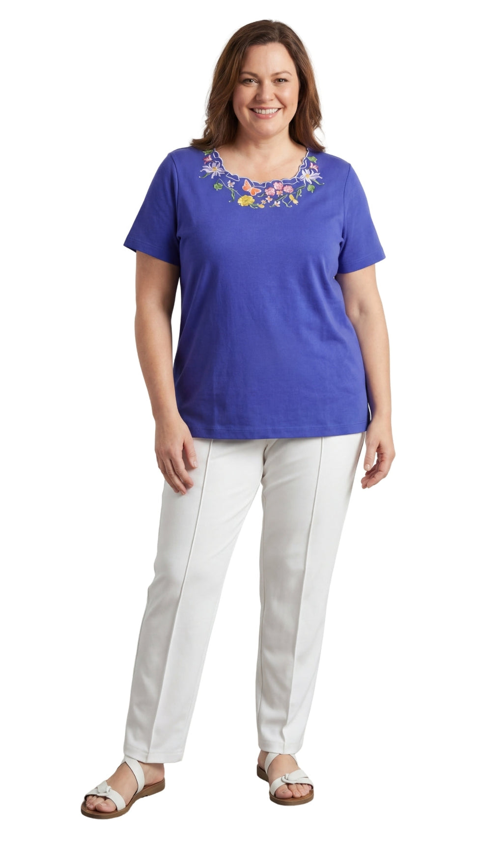 Women's Scalloped Neckline Embellished Tee