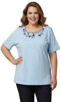 Verziertes Damen-T-Shirt mit Wellenausschnitt