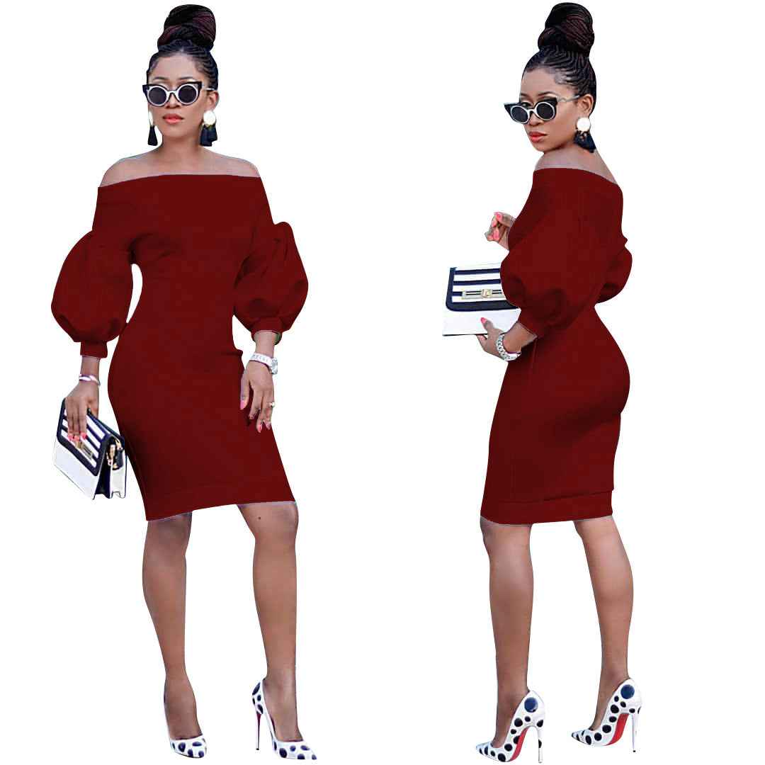 Women's Off The Shoulder Bodycon Dress Lantern