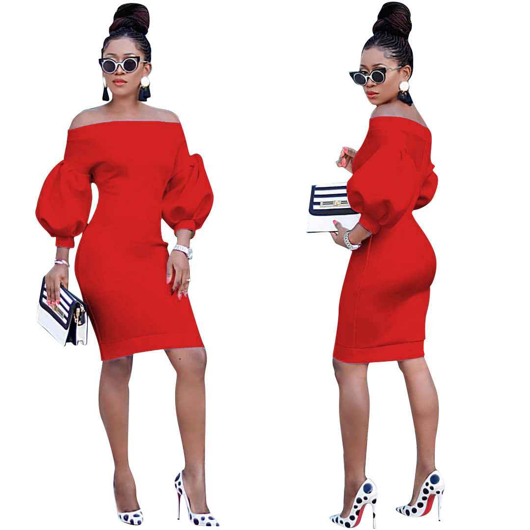Women's Off The Shoulder Bodycon Dress Lantern