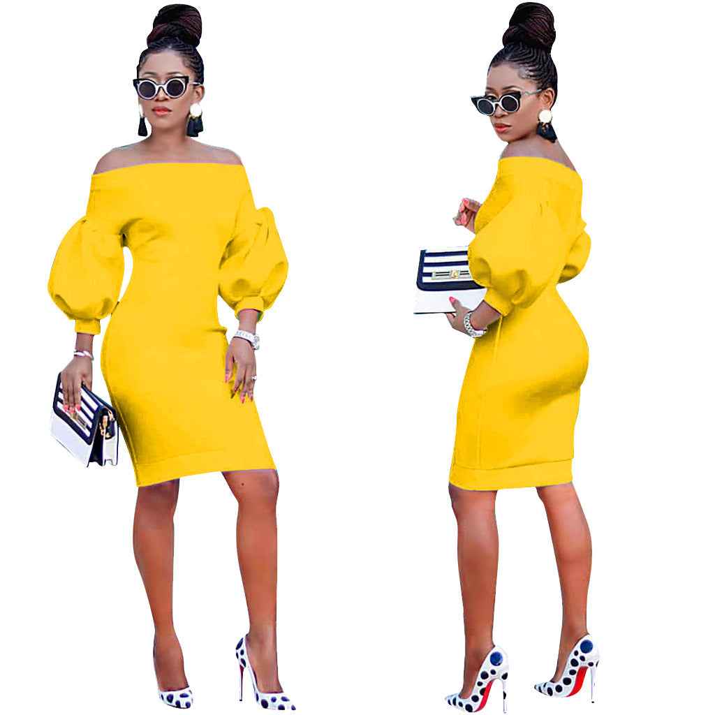 Women's Off The Shoulder Bodycon Dress Lantern