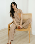 Rowen Stripe Crew Neck Tee Drawstring Waist Cropped Pants Set
