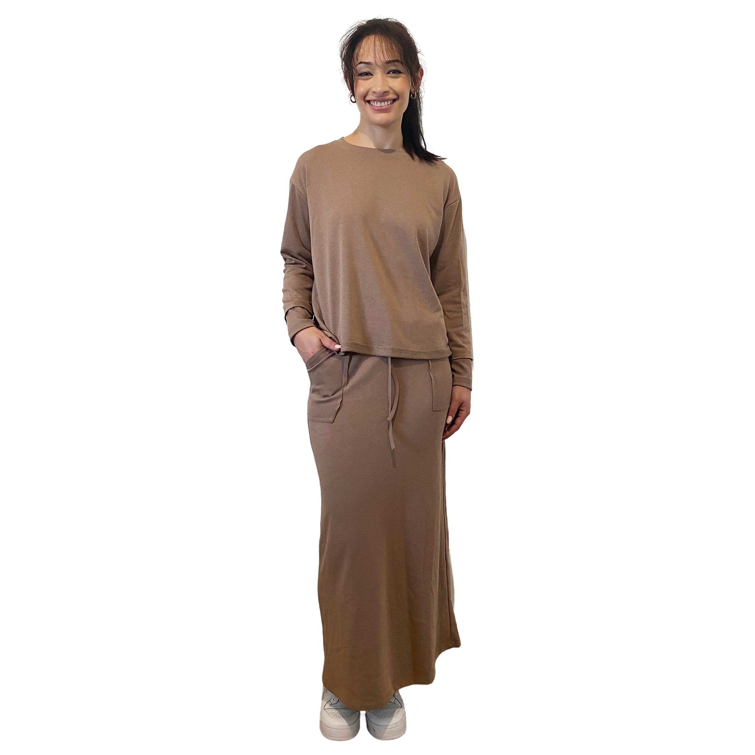 French Terry Cotton Blend Crew Neck Sweatshirt with Long Sleeves