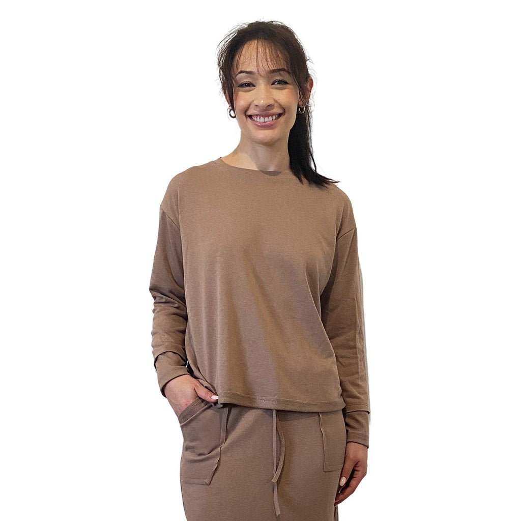 French Terry Cotton Blend Crew Neck Sweatshirt with Long Sleeves