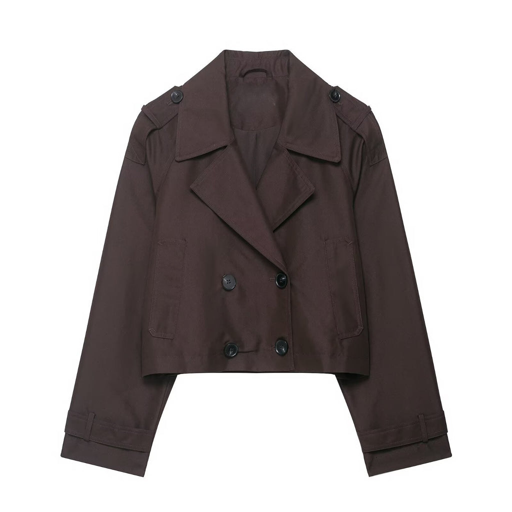 Women Clothing Top Product Casual Double Breasted Short Trench Coat