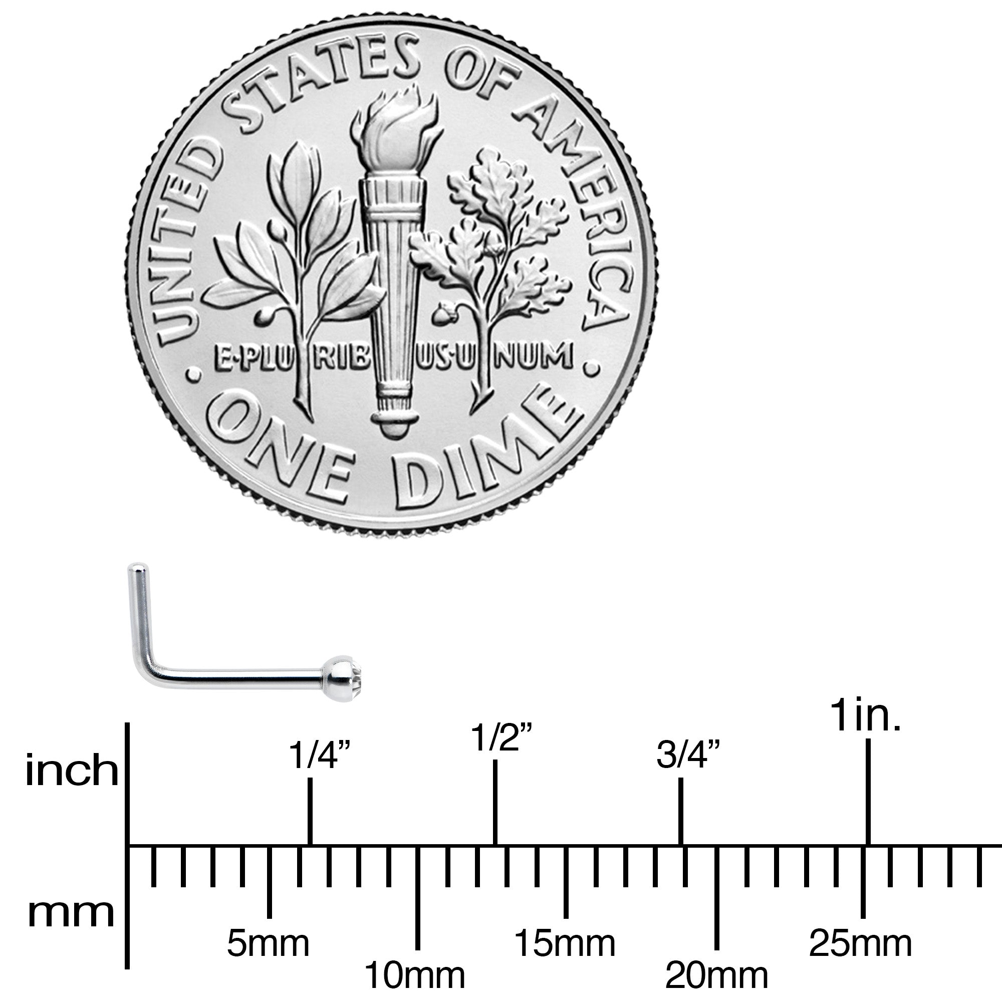 20G Stainless Steel Clear Gem Micro Nose Ring L-Shaped