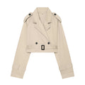 Summer Women Clothes Office Belt Collared Long Sleeve Short Trench Coat