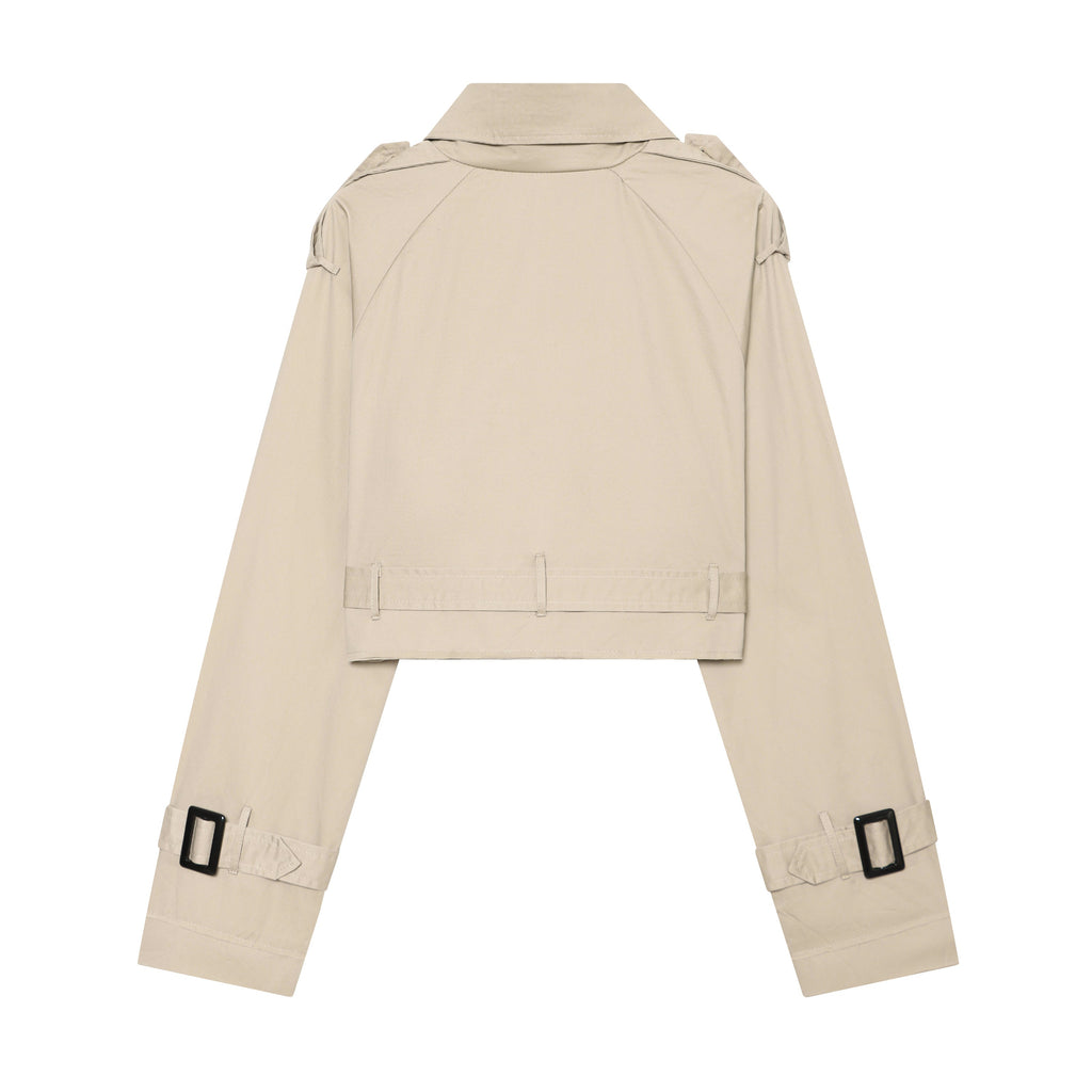 Summer Women Clothes Office Belt Collared Long Sleeve Short Trench Coat