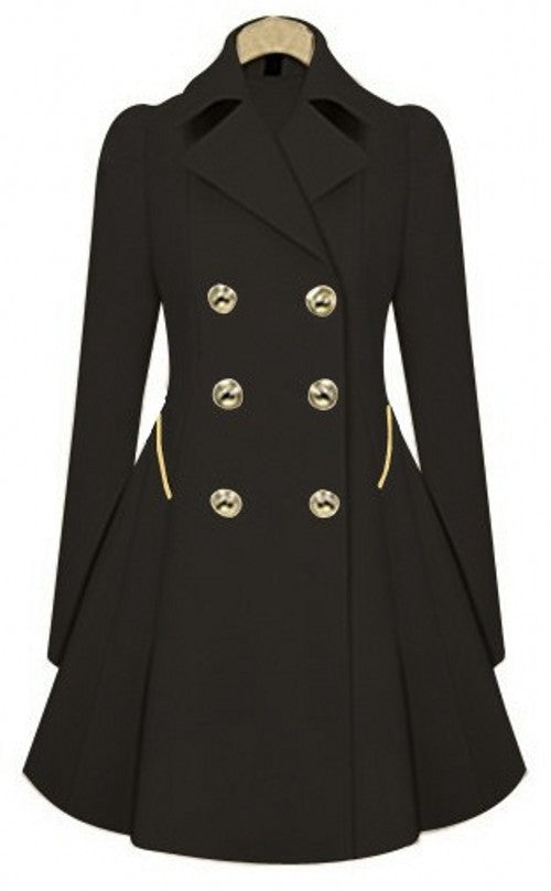 Black coat with gold buttons on a white background