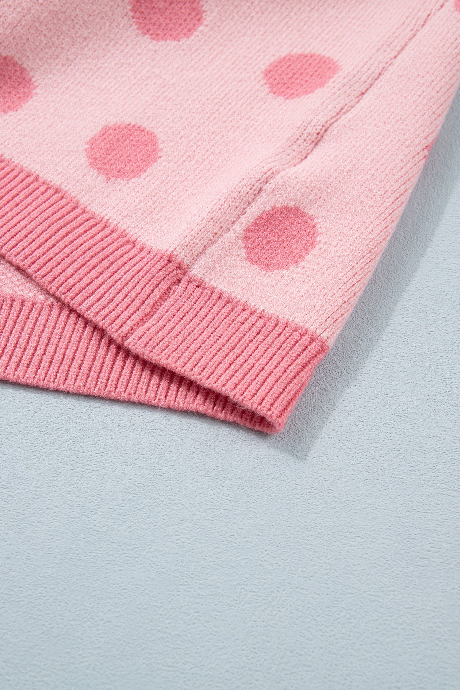 Rose Red Polka Dot Puff Short Sleeve Sweater Top