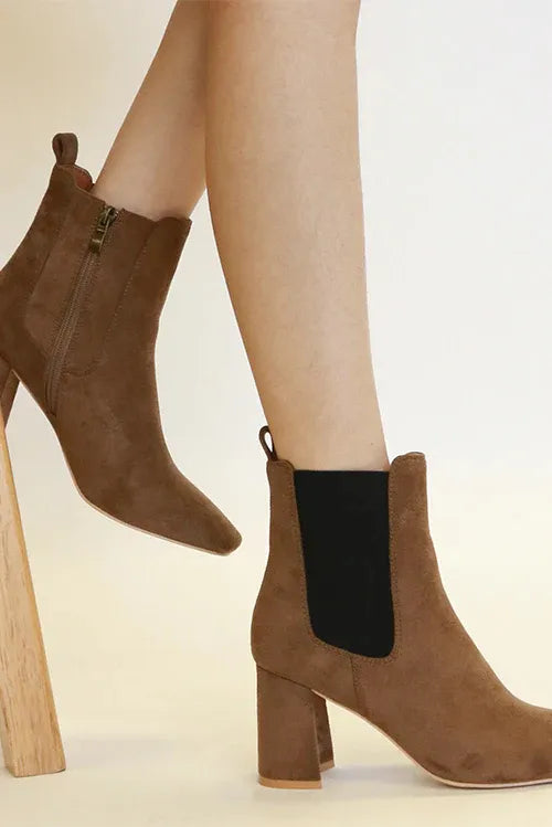 Fashion Faux Suede Block Heel Chelsea Boots with Elastic Side Panel