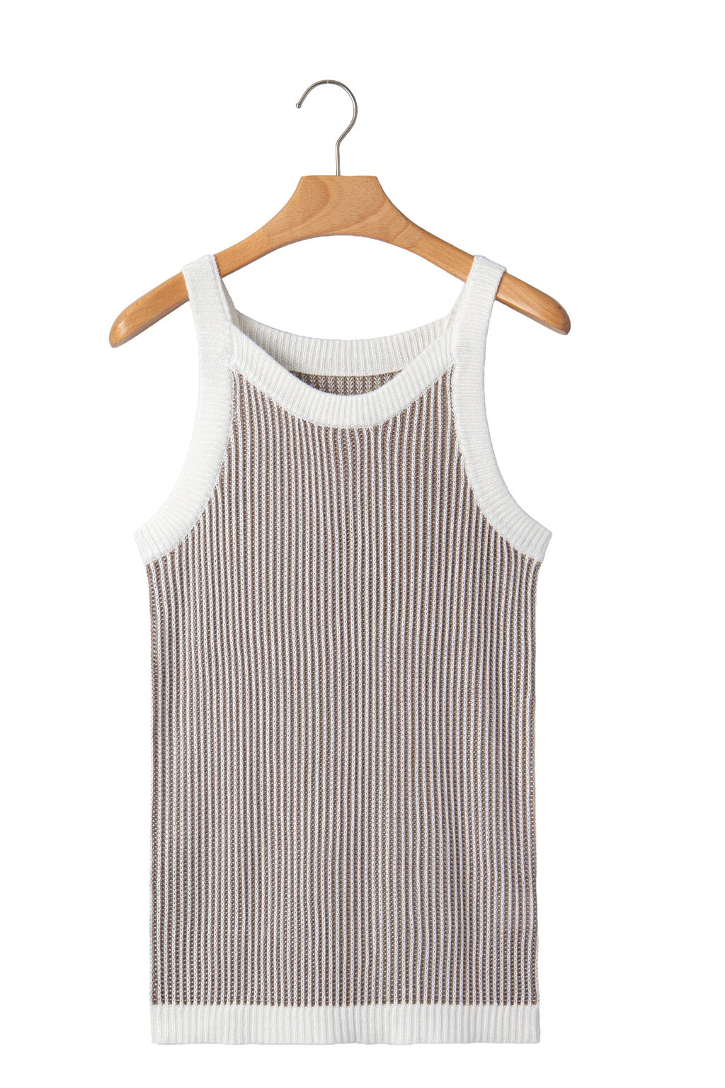 Pale Khaki Contrast Trim Ribbed Knit Sweater Tank Top