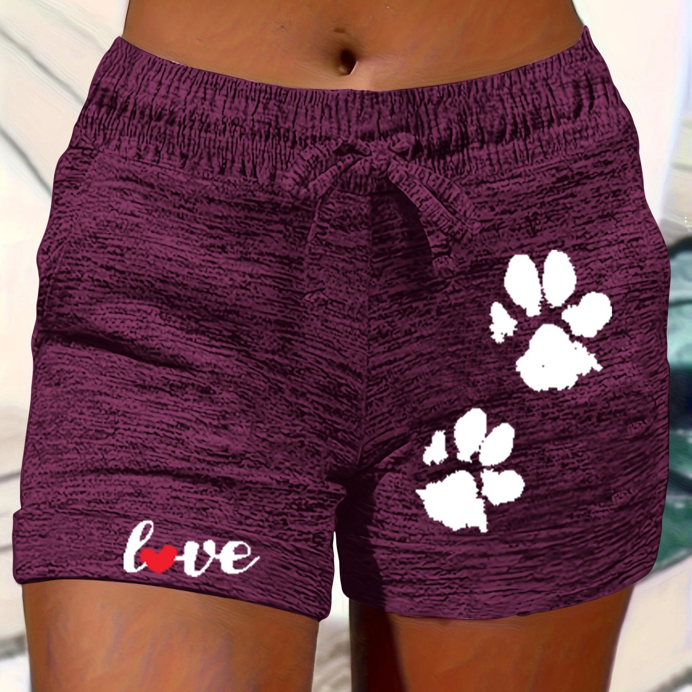 Bedruckte Damen-Shorts mit elastischem Bund, verkürzt, mit Taschen