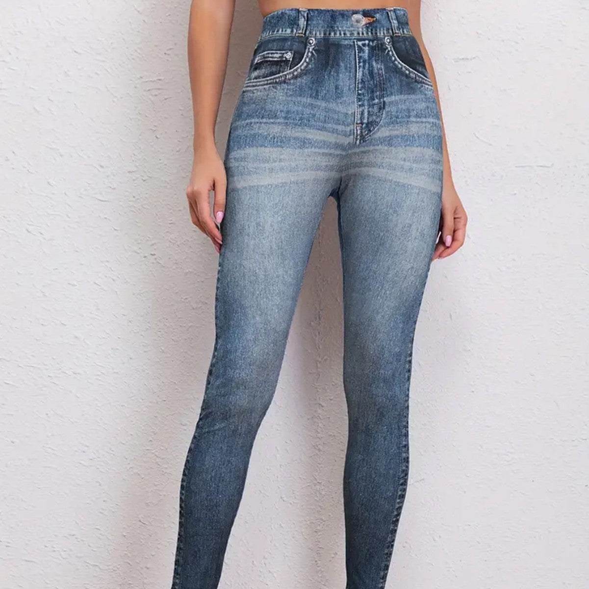 Po-liftende Yoga-Leggings im Retro-Denim-Look – hochelastische Fitnesshose