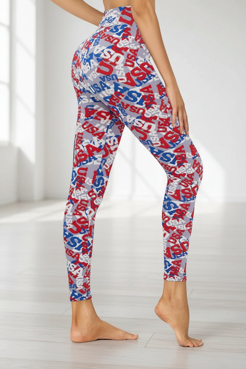Gecroppte High-Rise Print Leggings – USA-Flaggen-Print Patriotische Trainingshose – 19 Styles