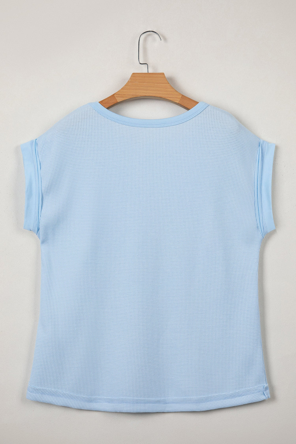 Women's Waffle Patchwork Raw Seam Short Sleeve T-Shirt