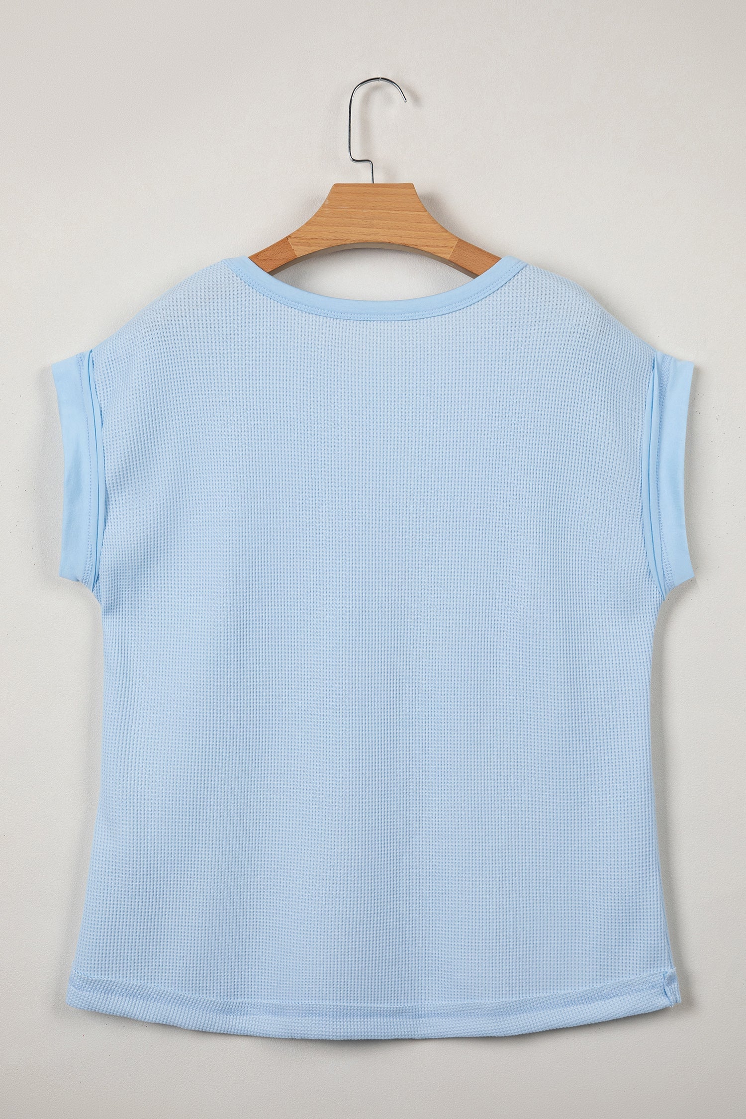 Women's Waffle Patchwork Raw Seam Short Sleeve T-Shirt